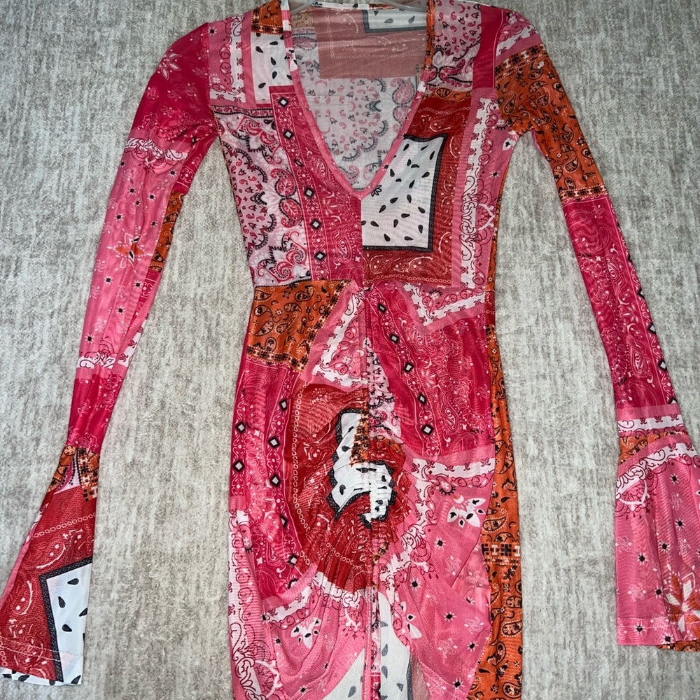 pink bandana dress shein mesh